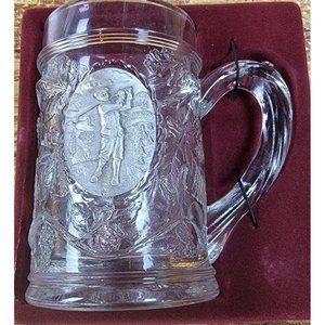 FORT Embossed Glass Beer Mug/Stein with 3-D Pewter Golfer